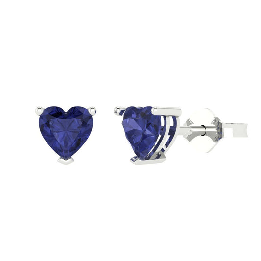 1cttw Heart Cut Simulated Tanzanite Gold-Plated 925 Silver Push Back Stud Earrings