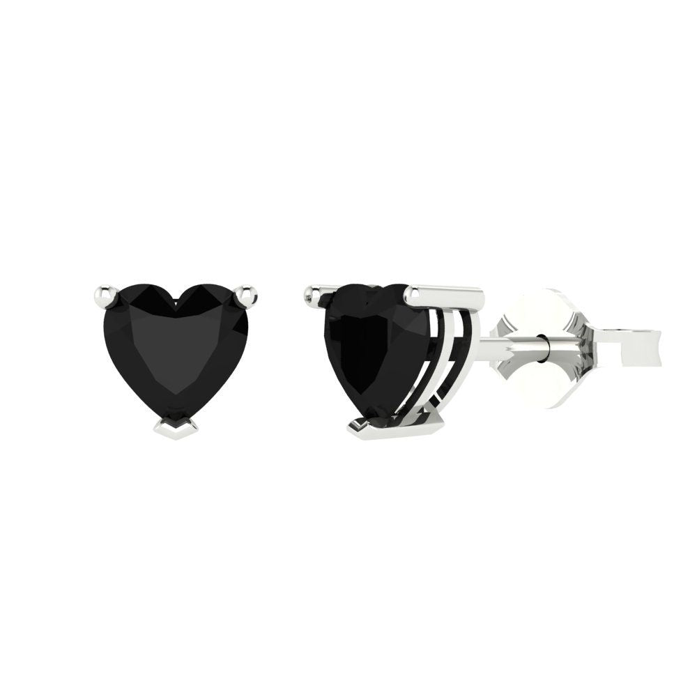 1cttw Heart Cut Natural Onyx Gold-Plated 925 Silver Push Back Stud Earrings