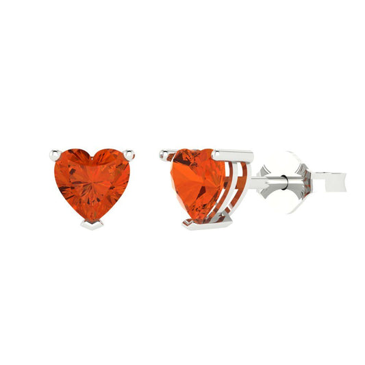 1 ctw Red Zirconia Studs Earrings | 5mm Heart Cut White Gold Push back | April Birthstone
