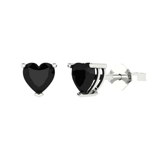 1 ctw Onyx Studs Earrings | 5mm Heart Cut White Gold Push back | July Birthstone