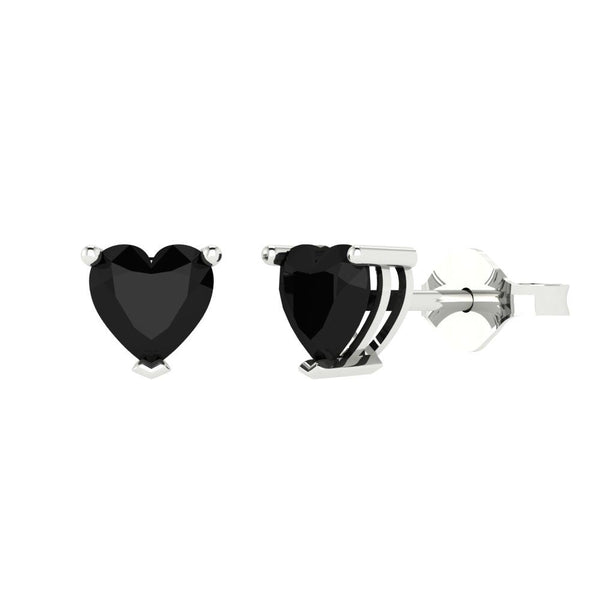 1 ctw Onyx Studs Earrings | 5mm Heart Cut White Gold Push back | July Birthstone