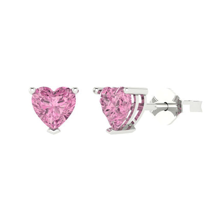 1cttw Heart Cut Simulated Pink Diamond Gold-Plated 925 Silver Push Back Stud Earrings