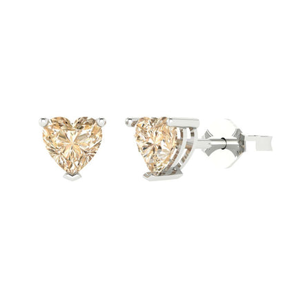 1 ctw Morganite Studs Earrings | 5mm Heart Cut White Gold Push back | February Birthstone