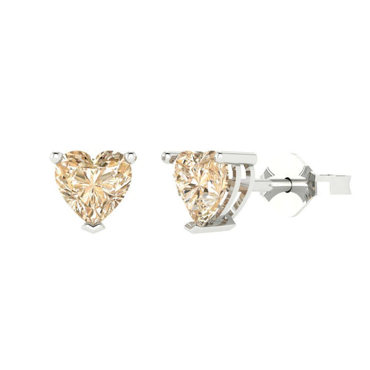 1 ctw Morganite Studs Earrings | 5mm Heart Cut White Gold Push back | February Birthstone