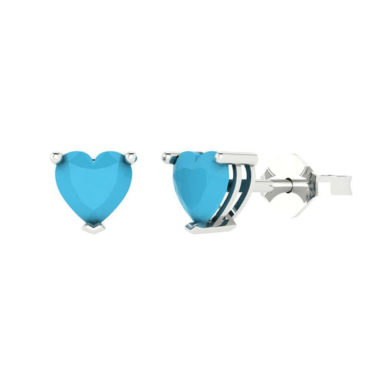 1 ctw Turquoise Studs Earrings | 5mm Heart Cut White Gold Push back | December Birthstone