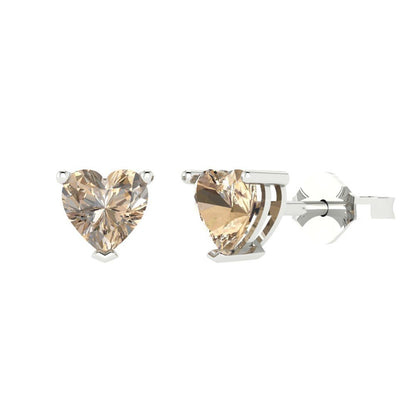 1 ctw Yellow Moissanite Studs Earrings | 5mm Heart Cut White Gold Push back | April Birthstone