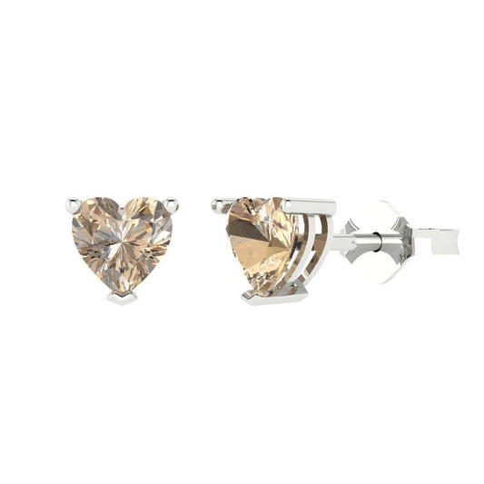 1 ctw Yellow Moissanite Studs Earrings | 5mm Heart Cut White Gold Push back | April Birthstone