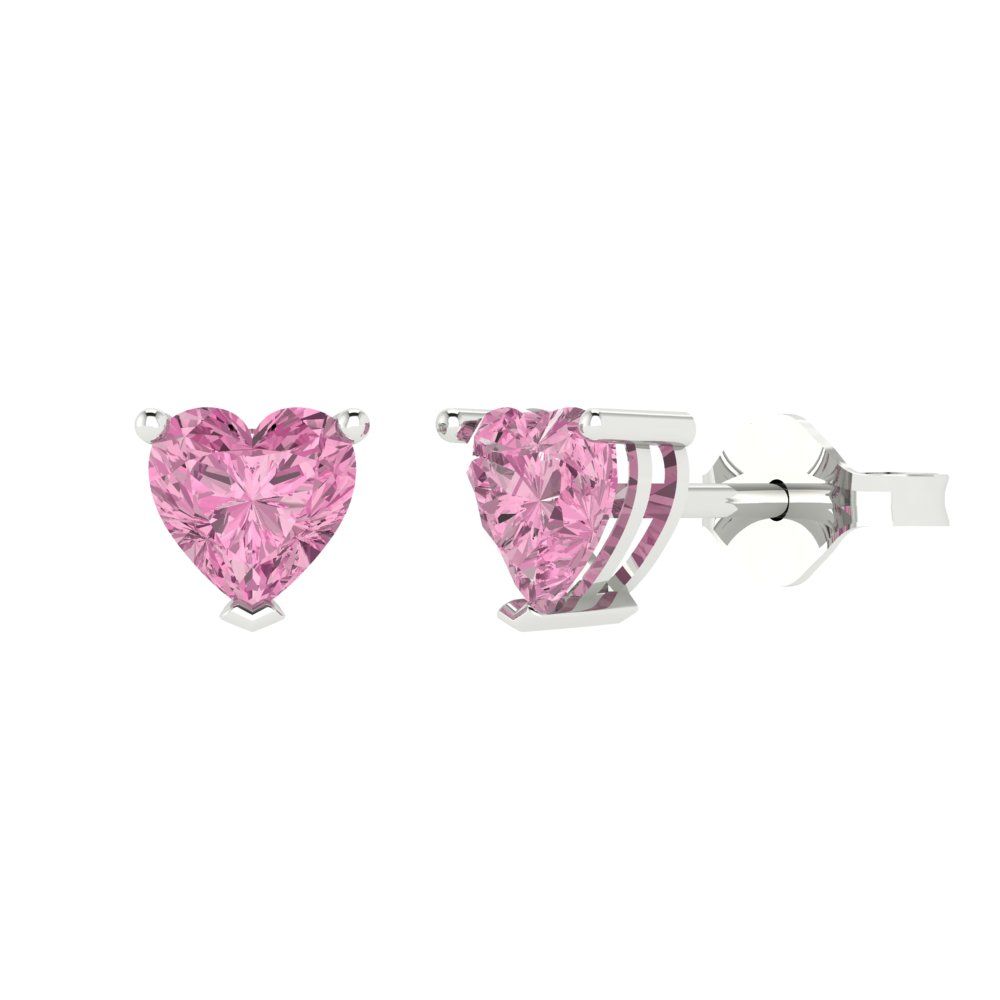 1cttw Heart Cut Simulated Pink Diamond Gold-Plated 925 Silver Push Back Stud Earrings