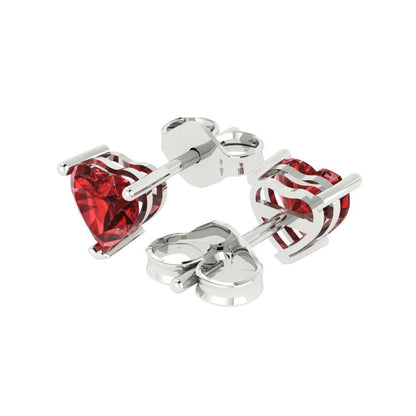1 ctw Garnet Studs Earrings | 5mm Heart Cut White Gold Push back | January Birthstone