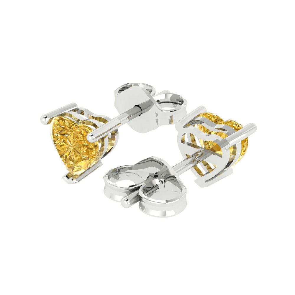 1 ctw Yellow Zirconia Studs Earrings | 5mm Heart Cut White Gold Push back | April Birthstone