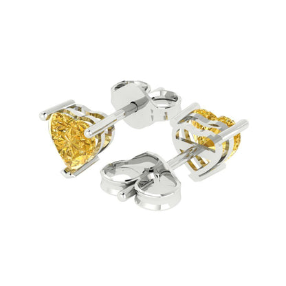 1 ctw Yellow Zirconia Studs Earrings | 5mm Heart Cut White Gold Push back | April Birthstone