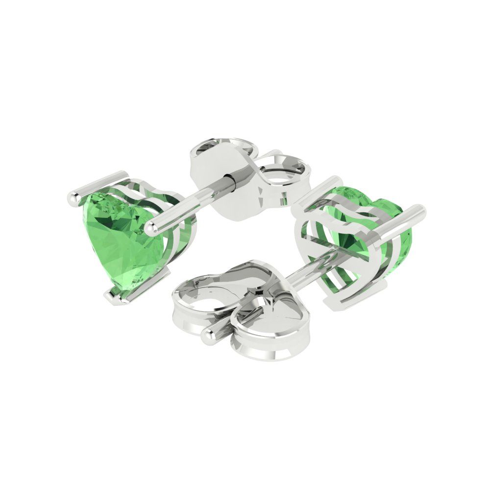 1 ctw Green Zirconia Studs Earrings | 5mm Heart Cut White Gold Push back | April Birthstone