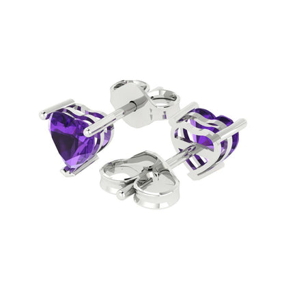 1 ctw Amethyst Studs Earrings | 5mm Heart Cut White Gold Push back | February Birthstone