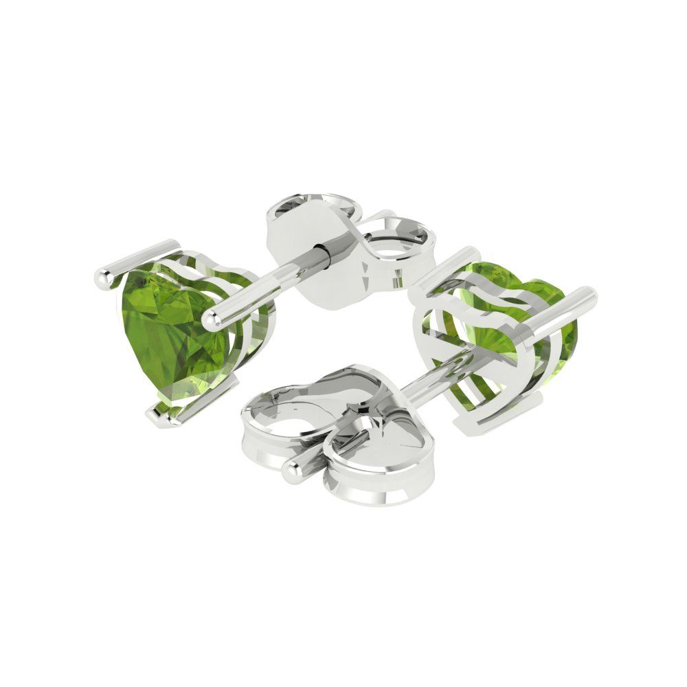 1 ctw Peridot Studs Earrings | 5mm Heart Cut White Gold Push back | August Birthstone