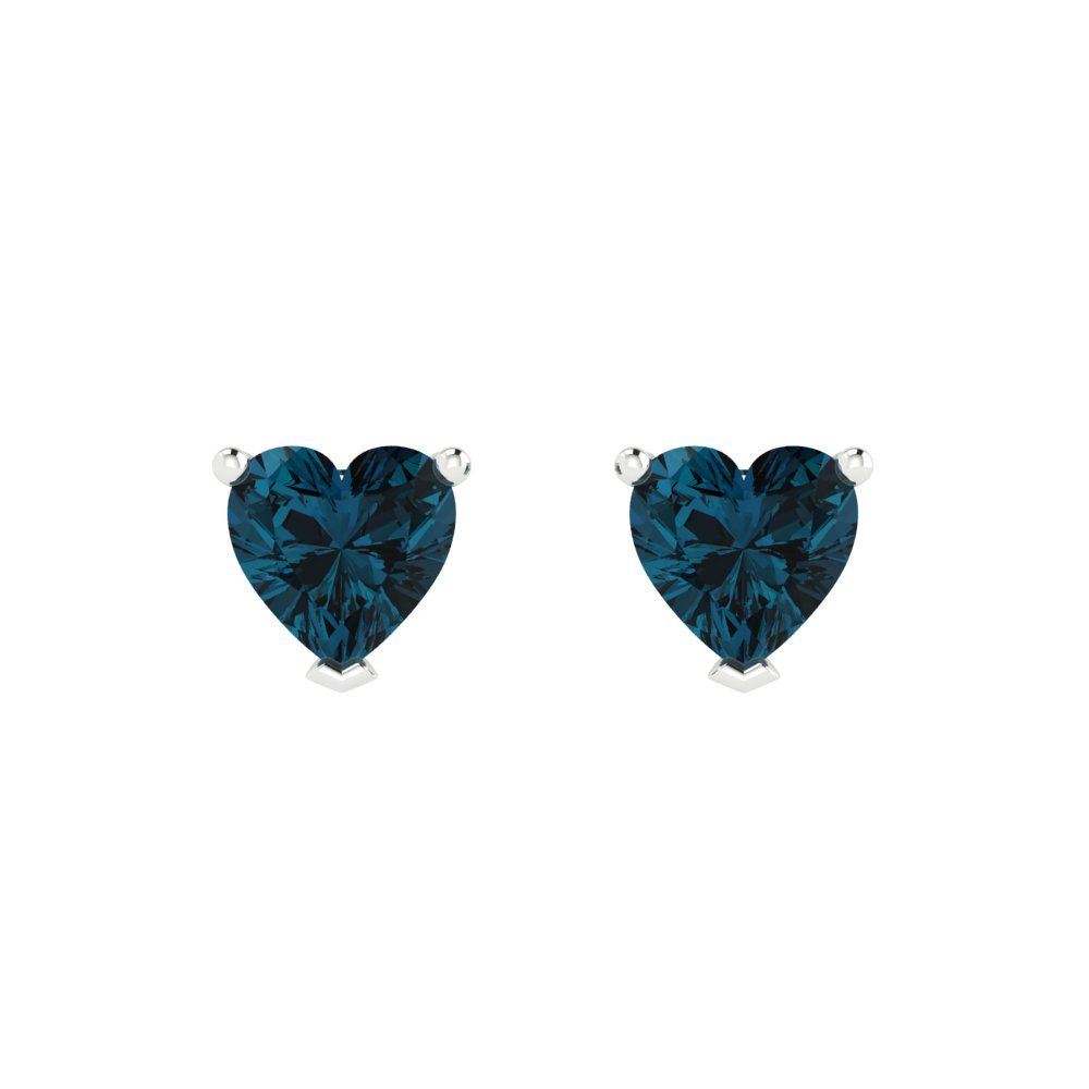 1 ctw London Blue Topaz Studs Earrings | 5mm Heart Cut White Gold Push back | December Birthstone