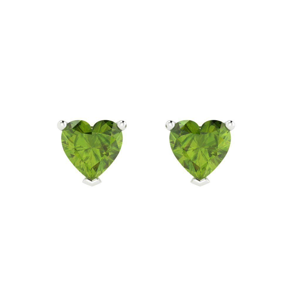 1 ctw Peridot Studs Earrings | 5mm Heart Cut White Gold Push back | August Birthstone