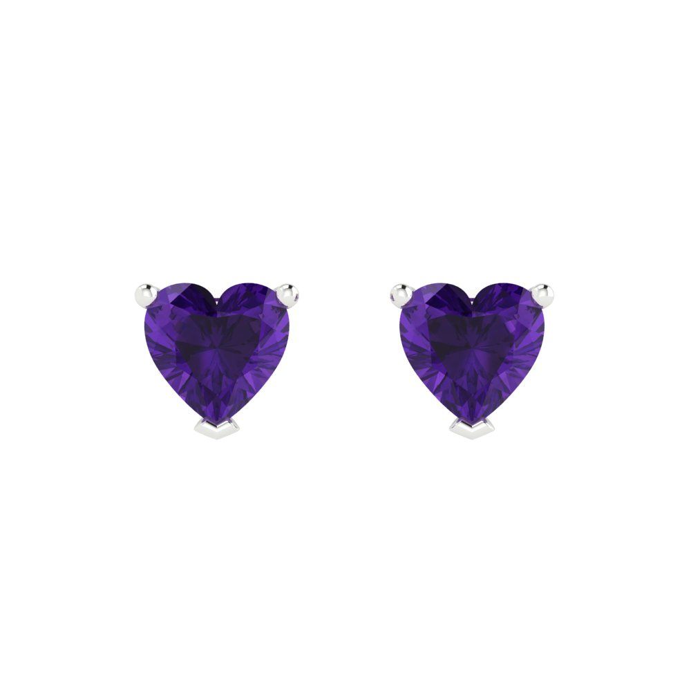 1cttw Heart Cut Natural Amethyst Gold-Plated 925 Silver Push Back Stud Earrings