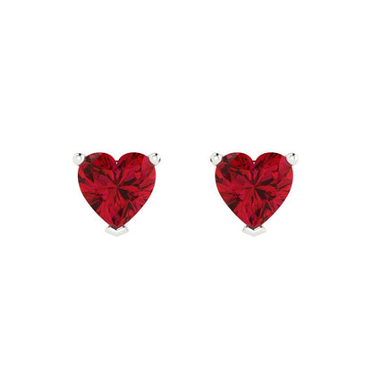 1 ctw Ruby Studs Earrings | 5mm Heart Cut White Gold Push back | July Birthstone