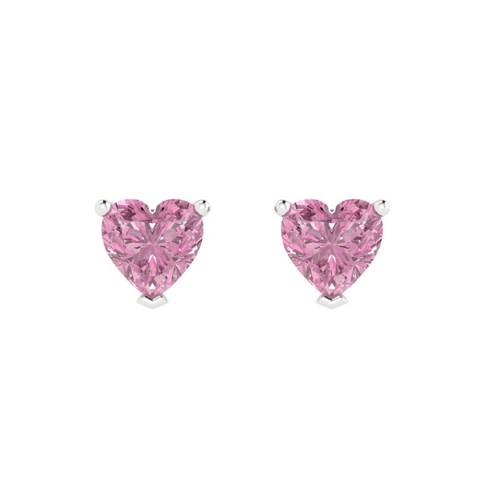 1 ctw Pink Zirconia Studs Earrings | 5mm Heart Cut White Gold Push back | April Birthstone