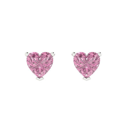 1 ctw Pink Zirconia Studs Earrings | 5mm Heart Cut White Gold Push back | April Birthstone