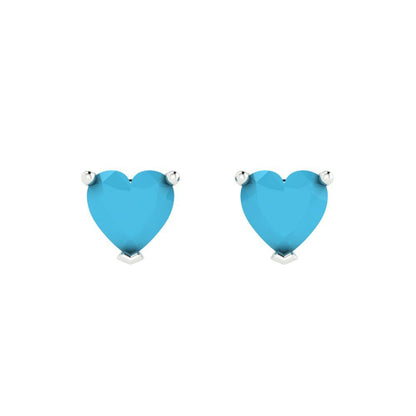 1 ctw Turquoise Studs Earrings | 5mm Heart Cut White Gold Push back | December Birthstone