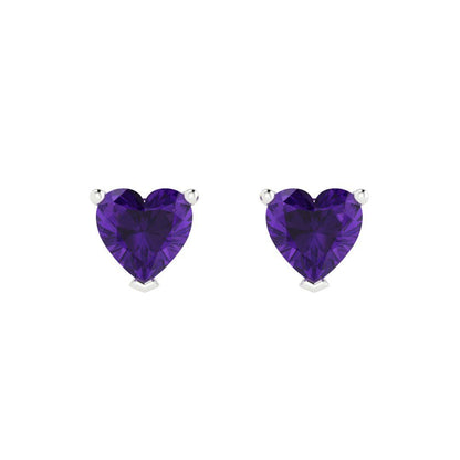 1 ctw Amethyst Studs Earrings | 5mm Heart Cut White Gold Push back | February Birthstone