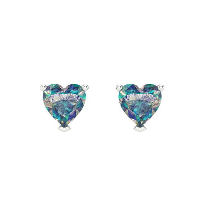 1 ctw Blue Moissanite Studs Earrings | 5mm Heart Cut White Gold Push back | April Birthstone