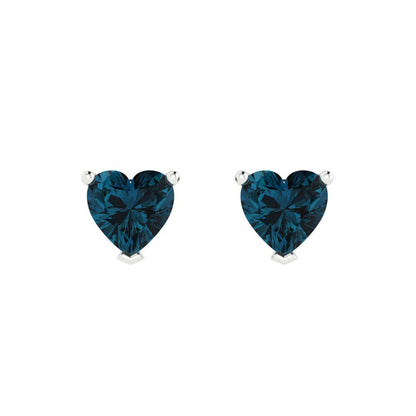 1cttw Heart Cut Natural London Blue Topaz Gold-Plated 925 Silver Push Back Stud Earrings