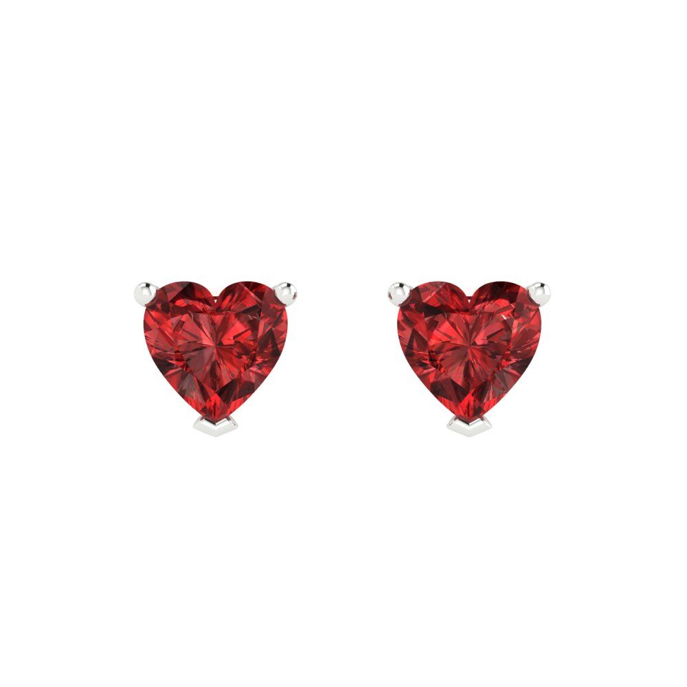 1 ctw Garnet Studs Earrings | 5mm Heart Cut White Gold Push back | January Birthstone