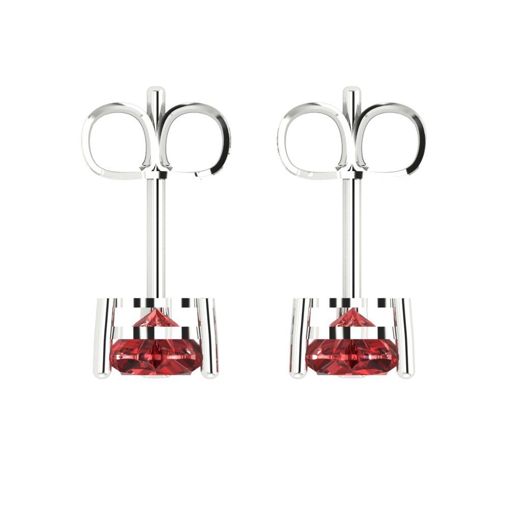1 ctw Garnet Studs Earrings | 5mm Heart Cut White Gold Push back | January Birthstone