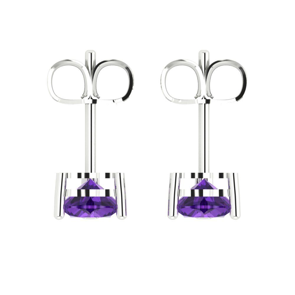 1 ctw Amethyst Studs Earrings | 5mm Heart Cut White Gold Push back | February Birthstone