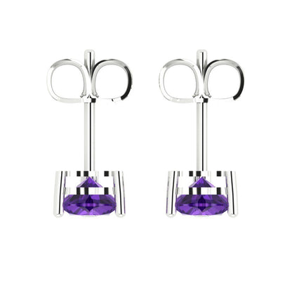 1 ctw Amethyst Studs Earrings | 5mm Heart Cut White Gold Push back | February Birthstone