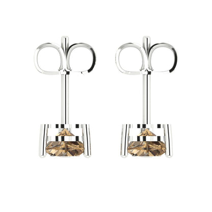 1 ctw Champagne Studs Earrings | 5mm Heart Cut White Gold Push back | April Birthstone