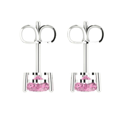 1cttw Heart Cut Simulated Pink Diamond Gold-Plated 925 Silver Push Back Stud Earrings