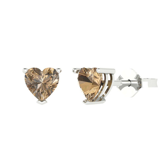 1.5cttw Heart Cut Simulated Champagne Diamond Gold-Plated 925 Silver Push Back Stud Earrings