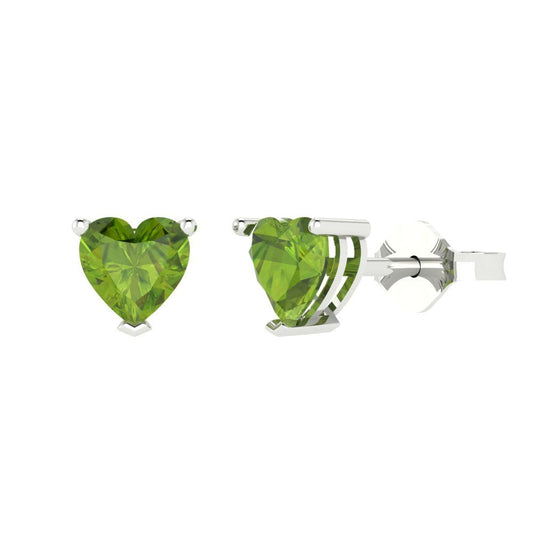1.5cttw Heart Cut Natural Peridot Gold-Plated 925 Silver Push Back Stud Earrings