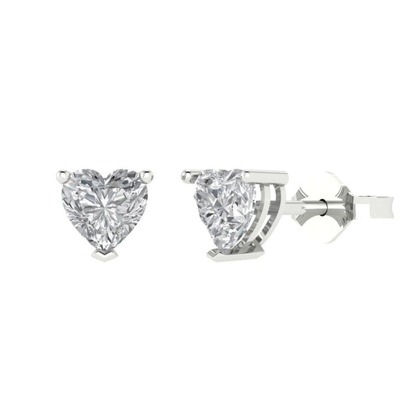 1.5 ctw Moissanite Studs Earrings | 6.0mm Heart Cut White Gold Push back | April Birthstone