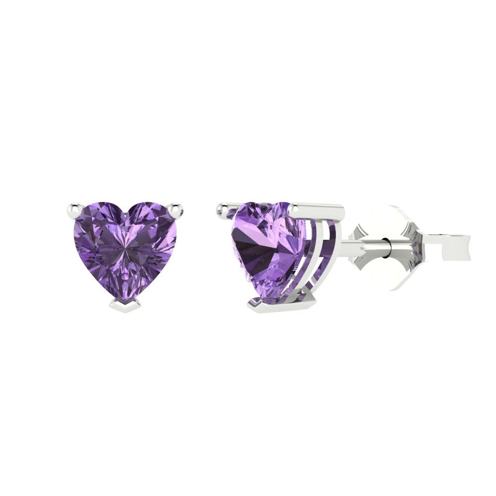 1.5 ctw Alexandrite Studs Earrings | 6.0mm Heart Cut White Gold Push back | June Birthstone