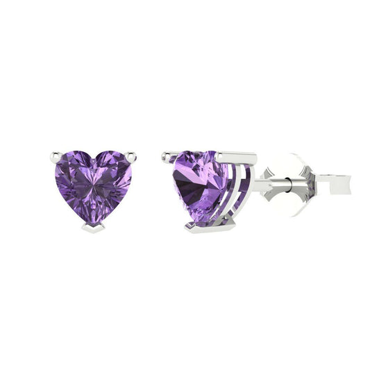 1.5 ctw Alexandrite Studs Earrings | 6.0mm Heart Cut White Gold Push back | June Birthstone