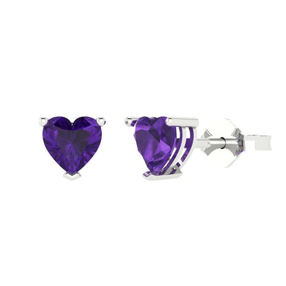 1.5cttw Heart Cut Natural Amethyst Gold-Plated 925 Silver Push Back Stud Earrings