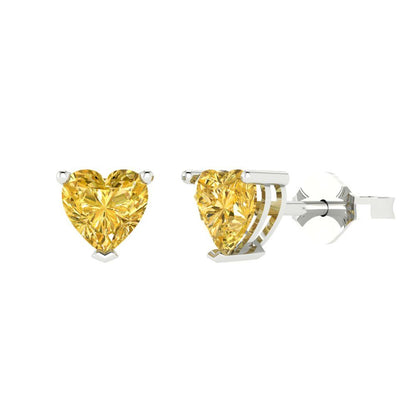 1.5 ctw Citrine Studs Earrings | 6.0mm Heart Cut White Gold Push back | November Birthstone