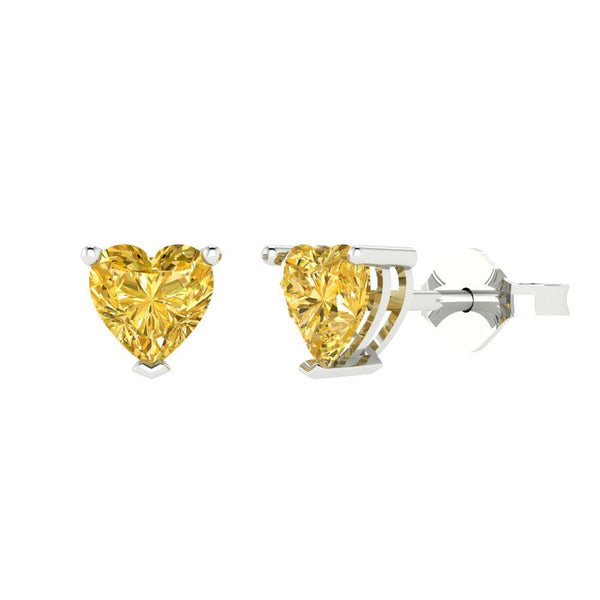 1.5 ctw Citrine Studs Earrings | 6.0mm Heart Cut White Gold Push back | November Birthstone