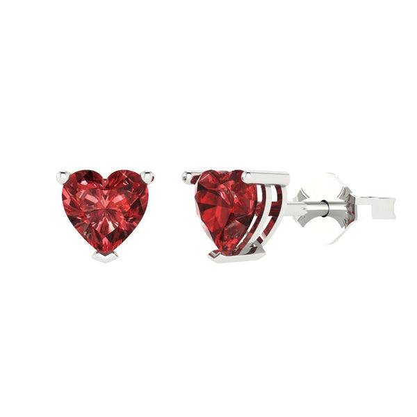 1.5 ctw Garnet Studs Earrings | 6.0mm Heart Cut White Gold Push back | January Birthstone
