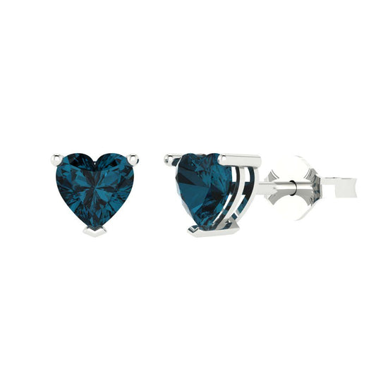 1.5cttw Heart Cut Natural London Blue Topaz Gold-Plated 925 Silver Push Back Stud Earrings