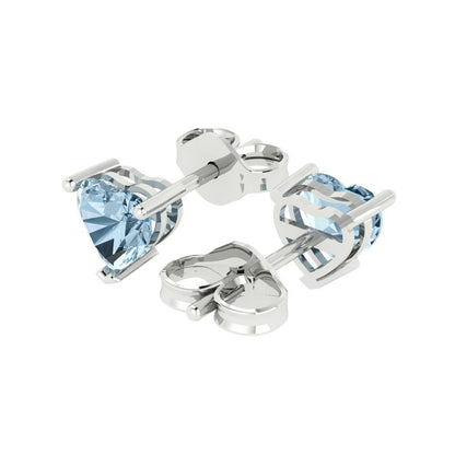 1.5 ctw Aquamarine Studs Earrings | 6.0mm Heart Cut White Gold Push back | March Birthstone