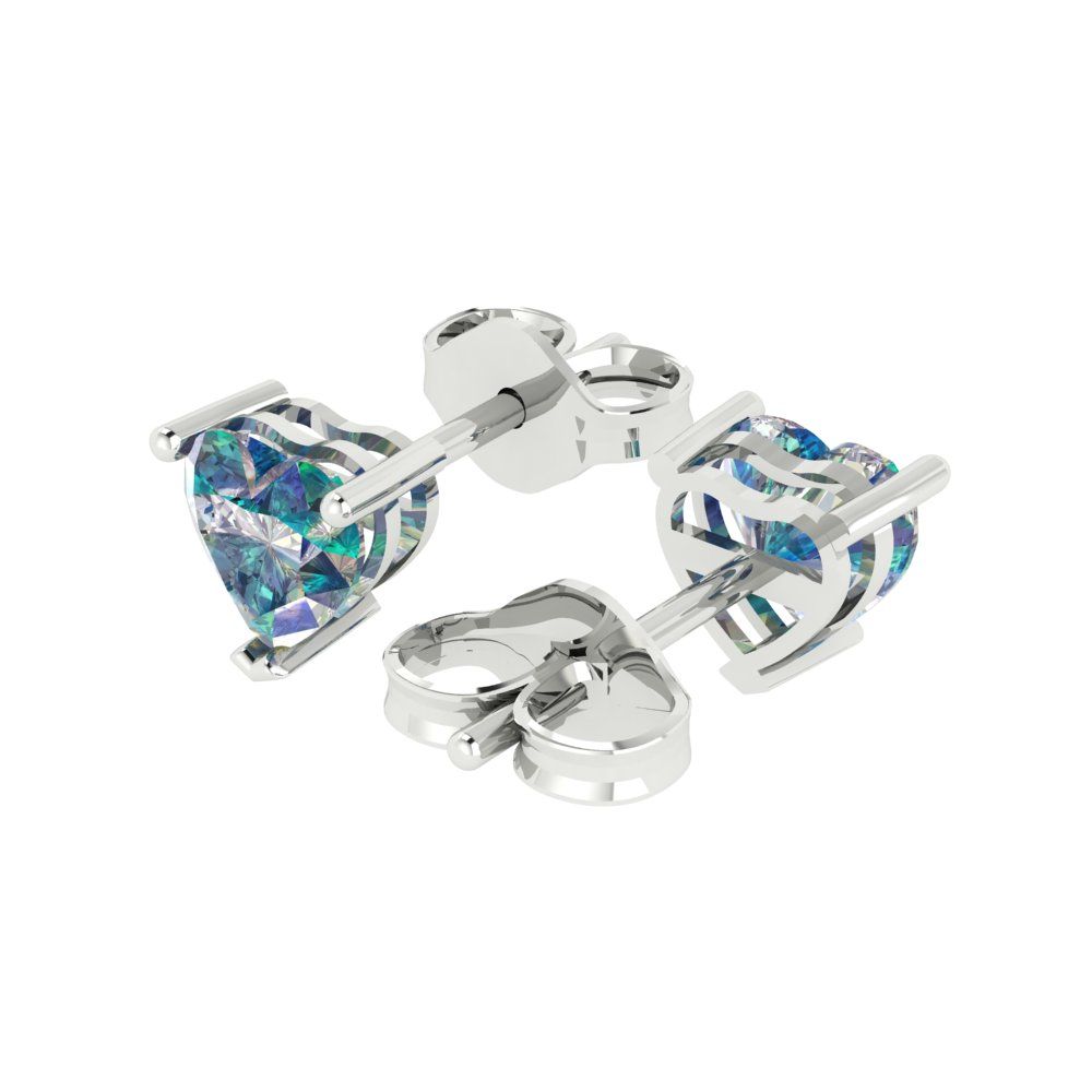 1.5 ctw Blue Moissanite Studs Earrings | 6.0mm Heart Cut White Gold Push back | April Birthstone
