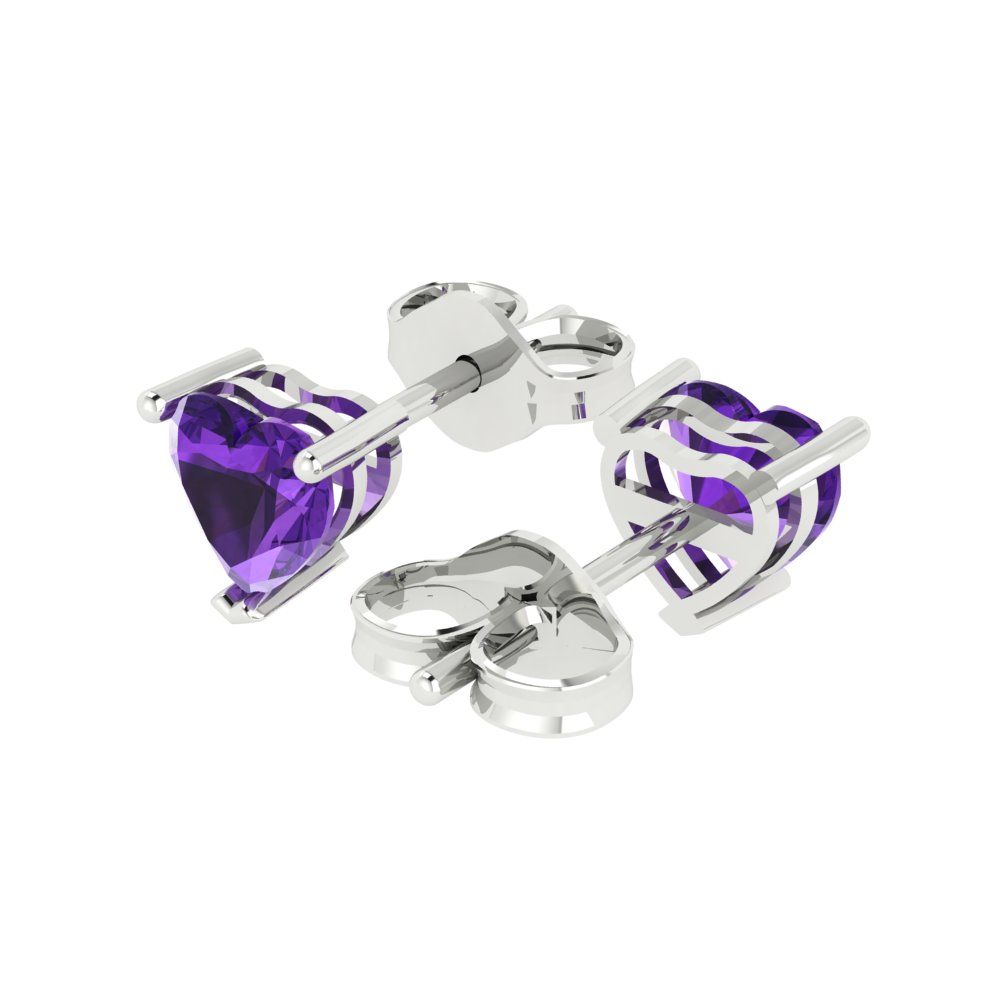 1.5 ctw Amethyst Studs Earrings | 6.0mm Heart Cut White Gold Push back | February Birthstone