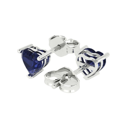 1.5 ctw Blue Sapphire Studs Earrings | 6.0mm Heart Cut White Gold Push back | September Birthstone