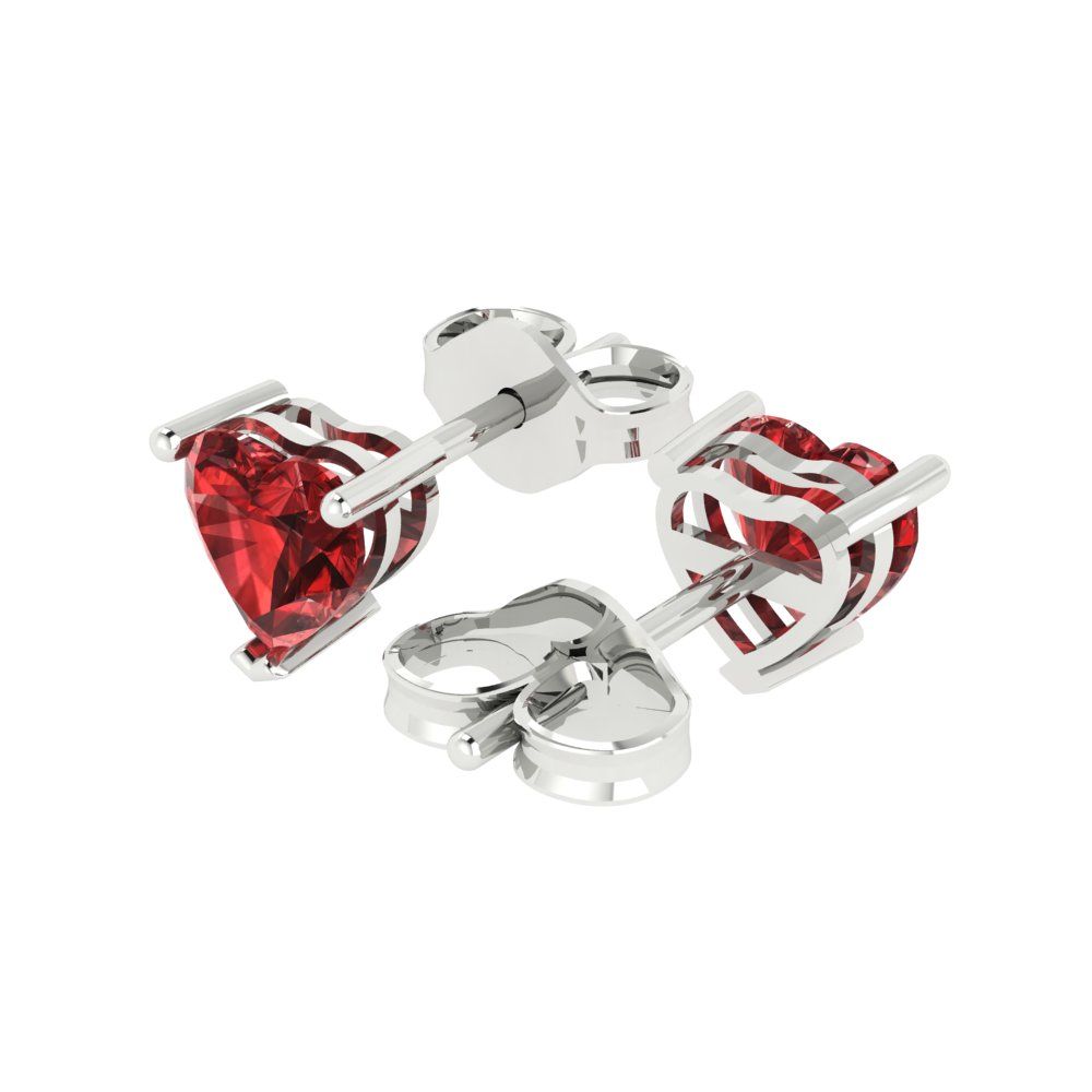 1.5 ctw Garnet Studs Earrings | 6.0mm Heart Cut White Gold Push back | January Birthstone