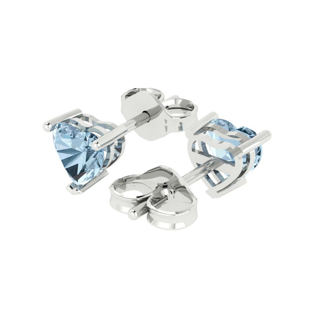 1.5 ctw Blue Zirconia Studs Earrings | 6.0mm Heart Cut White Gold Push back | April Birthstone